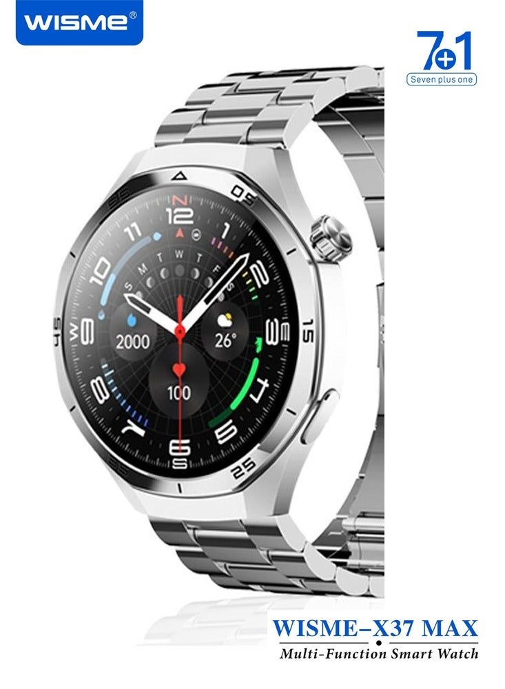 WISME ساعة ذكية متعددة الوظائف WISME X37 MAX مع 7 أزواج من الأشرطة وكابل الشحن مصممة للرجال باللون الفضي - Image 5